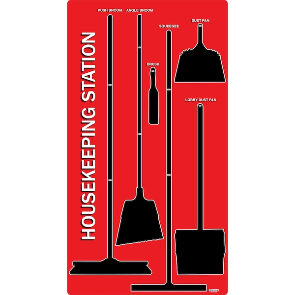 5S Housekeeping Shadow Board Broom Station Version 3 - Red Board / Black Shadows  With Broom